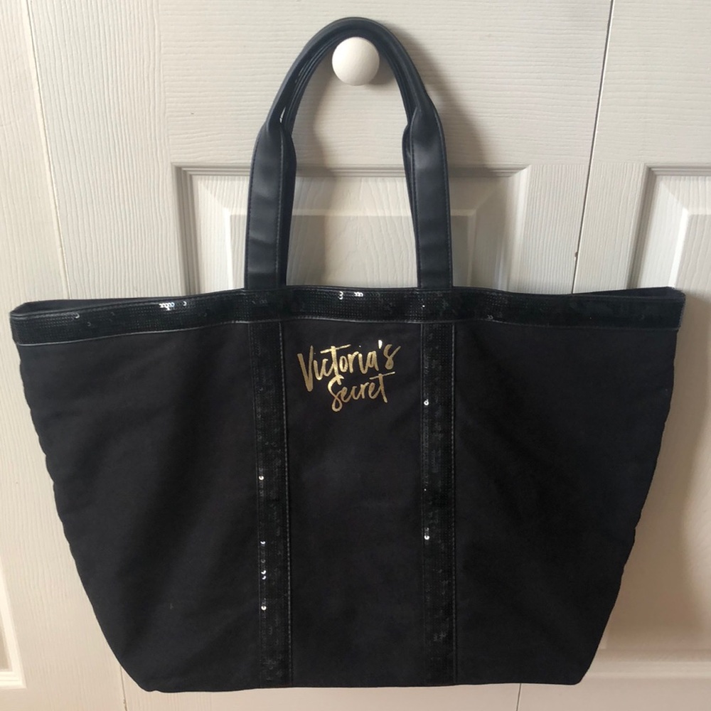 Victoria’s Secret Black Canvas Sequin Large Tote